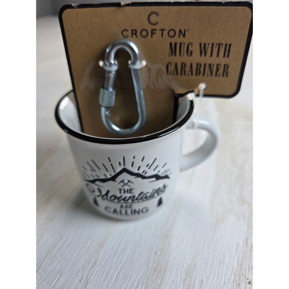 Crofton The Mountains Are Calling Mug with Carabiner White Stoneware 12.5oz NEW